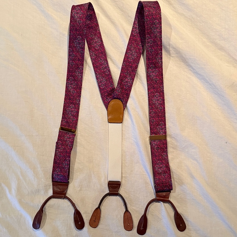 Stylish Red Patterned Silk Suspenders